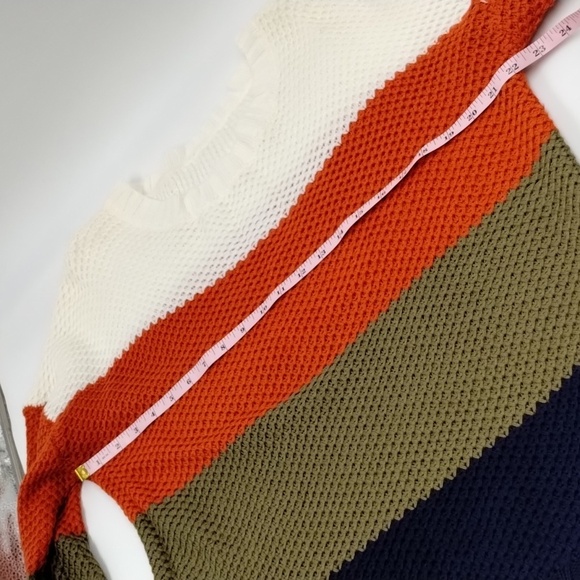 Color block sweater women's size Large orange navy olive and ivory striped - Picture 8 of 11